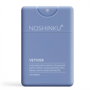 Blue hand sanitizer with Noshinku branding on a white background