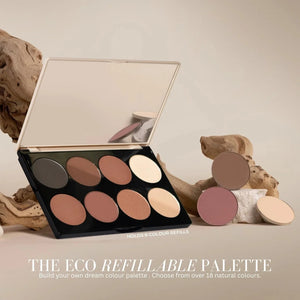 Makeup palette with refillable option on a neutral background