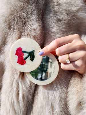 Solar Eclipse - Hand-painted Cherry Hearts Compact Mirror | Eco-Friendly