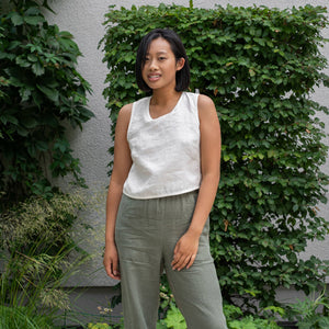 menique Linen Cross Back Crop Top Serena | Summer Shell Tank Top | Pure White