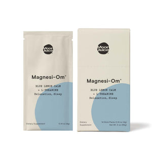 Moon Juice Magnesi-Om | Blue Lemon Calm + L-Theanine for Relaxation, Sleep | Box of 18 Sticks
