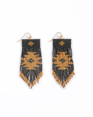 Mayana Designs Co | Beaded Handwoven Tribal Fringe Earrings (Black/Bronze)