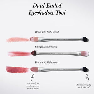Dual-ended eyeshadow tool with brush and sponge tips on a white background