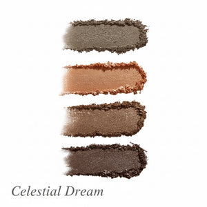 Four swatches of brown eyeshadow on a white background