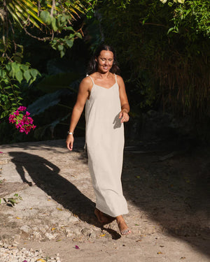 menique Maxi Minimal Linen Dress Livia | Slip Summer Beach Dress | Natural