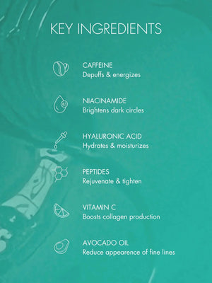 List of key ingredients with icons and descriptions on a teal background