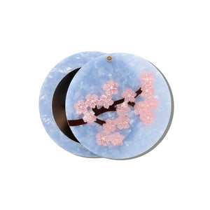 Solar Eclipse Hand-painted Sakura Blossom Compact Mirror | Eco-Friendly Cool Blue
