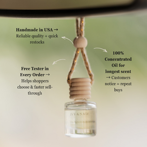 Ivy & Sage oil diffuser with text on a light green background