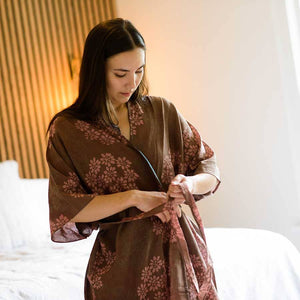 Ichcha Women's Hand Block Printed Kimono Robe/Dress | Autumn Breeze