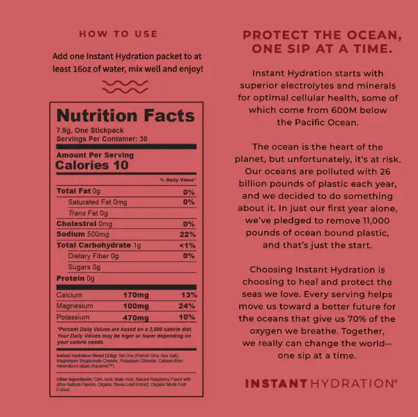 Instant Hydration - Premium Electrolyte Drink Mix: Raspberry