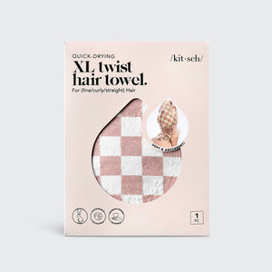 KITSCH Extra Large Quick-Dry Hair Towel Wrap | Terracotta Checker