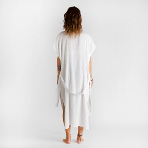 loom.ist Cotton Gauze Long Beach Cover Up | White