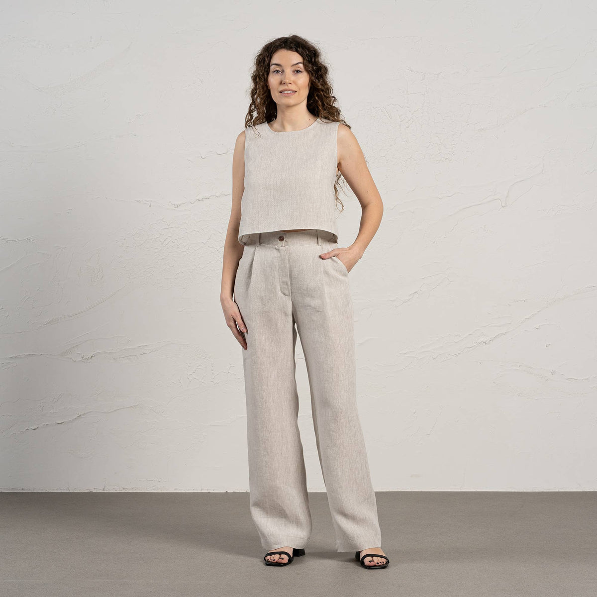 menique Linen Cross Back Crop Top Serena | Summer Shell Tank Top | Pure White