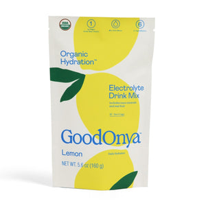 GoodOnya Lemon electrolyte drink mix package on a white background