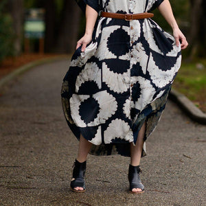 Ichcha Black Silky Block Print Luxurious Soft Long Dress | Sunset
