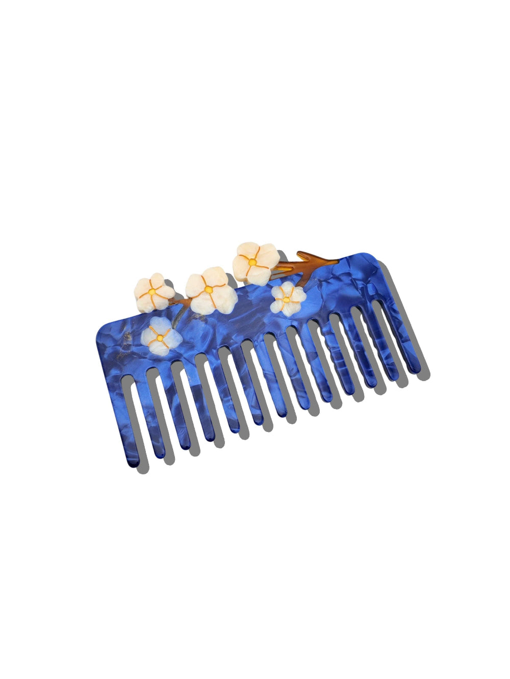 Solar Eclipse - Hand-Painted Vintage Flowers Detangling Wide Tooth Hair Comb | Eco-Friendly