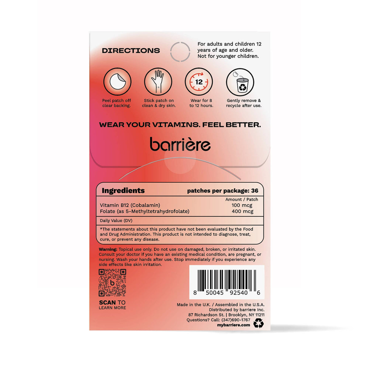 Barriere Energy Boost Vitamin B12 Patch 36pk | Gold Bolt