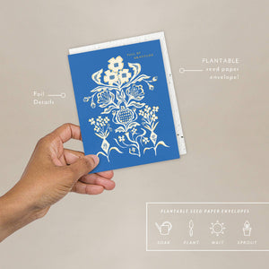 Seedlings - Blue Flower Bouquet - Thank You Card