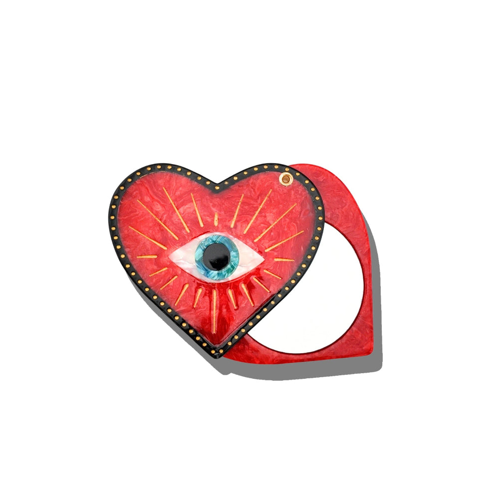 Solar Eclipse - Hand-painted Lucky Eye Heart Compact Mirror | Eco-Friendly