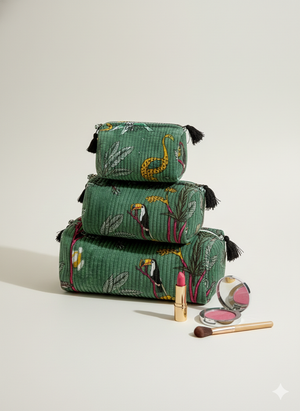 AMRANIS Jungle Block Printed Toiletry Bag (MEDIUM Velvet Bag)