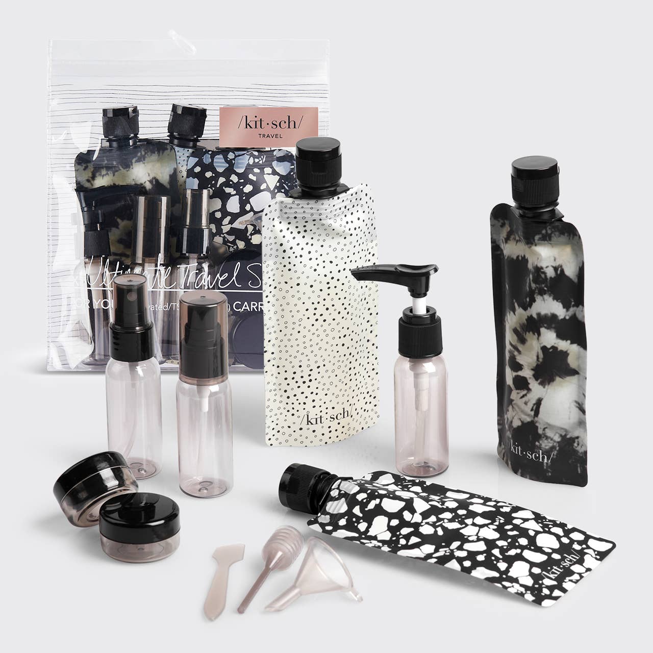 KITSCH Refillable Ultimate Travel 11pc Set | Black & Ivory