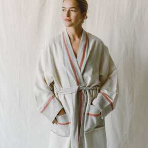 HOME & LOFT Ivory Cherry Tribeca Long Bathrobe | Size Medium