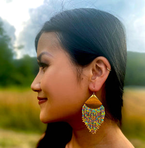 Mayana Designs Co | Beaded Handwoven Confetti Fringe Earrings (Yellow/Aqua)