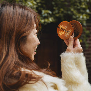 Solar Eclipse Hand-painted Sakura Blossom Compact Mirror | Eco-Friendly Cool Blue