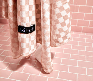 KITSCH Extra Large Quick-Dry Hair Towel Wrap | Terracotta Checker