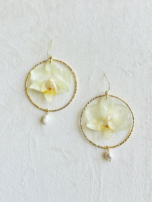 Blossom and Love White Orchid Hoop Dangles