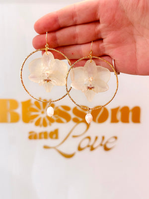 Blossom and Love White Orchid Hoop Dangles