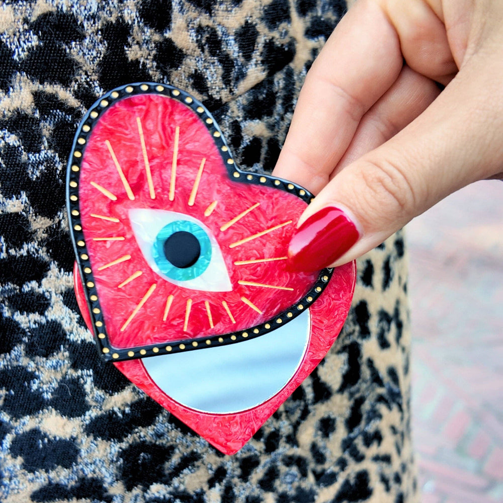 Solar Eclipse - Hand-painted Lucky Eye Heart Compact Mirror | Eco-Friendly