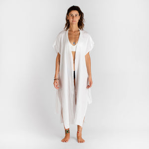 loom.ist Cotton Gauze Long Beach Cover Up | White