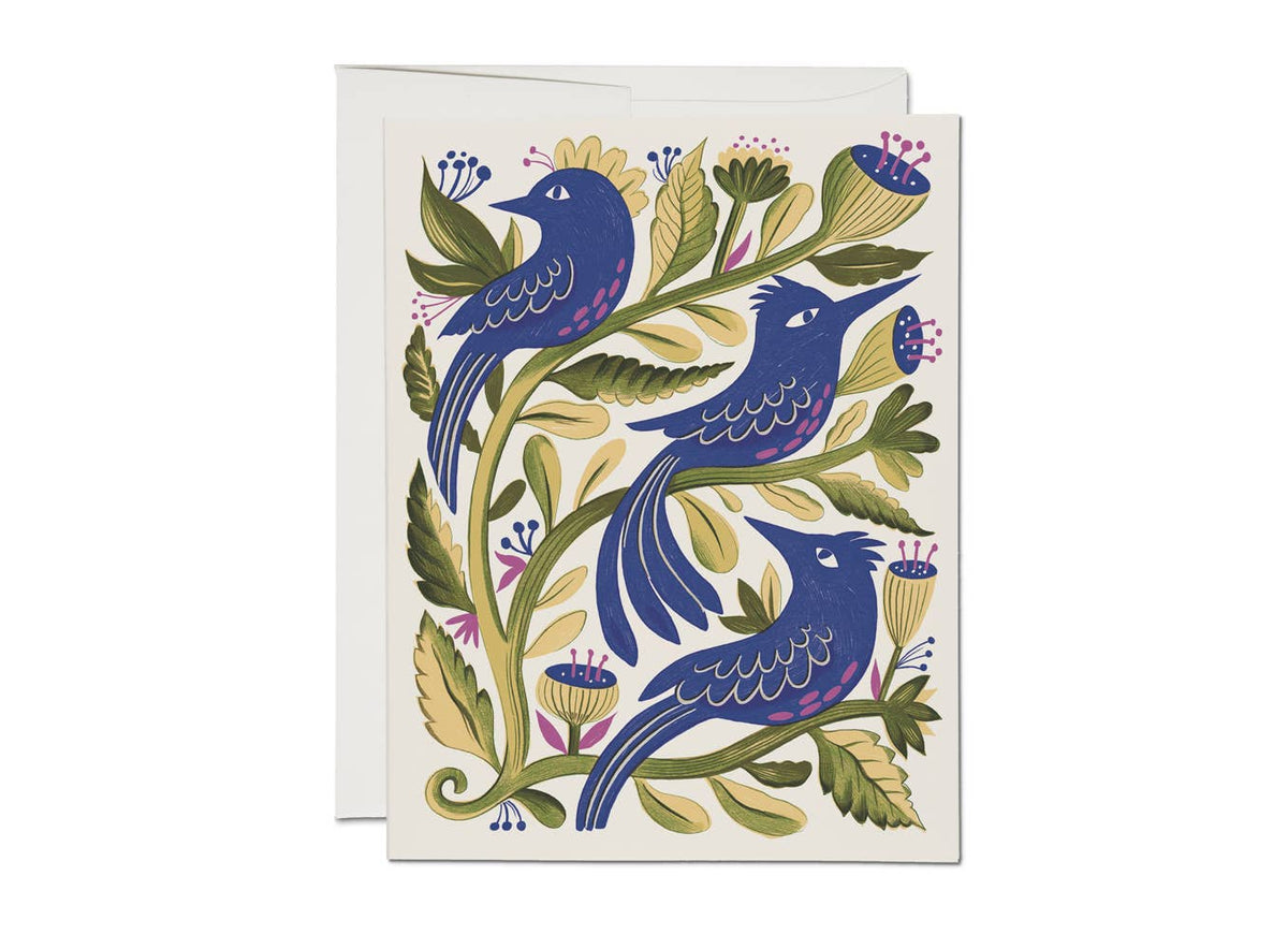 Red Cap Cards Purple Birds everyday Greeting Card