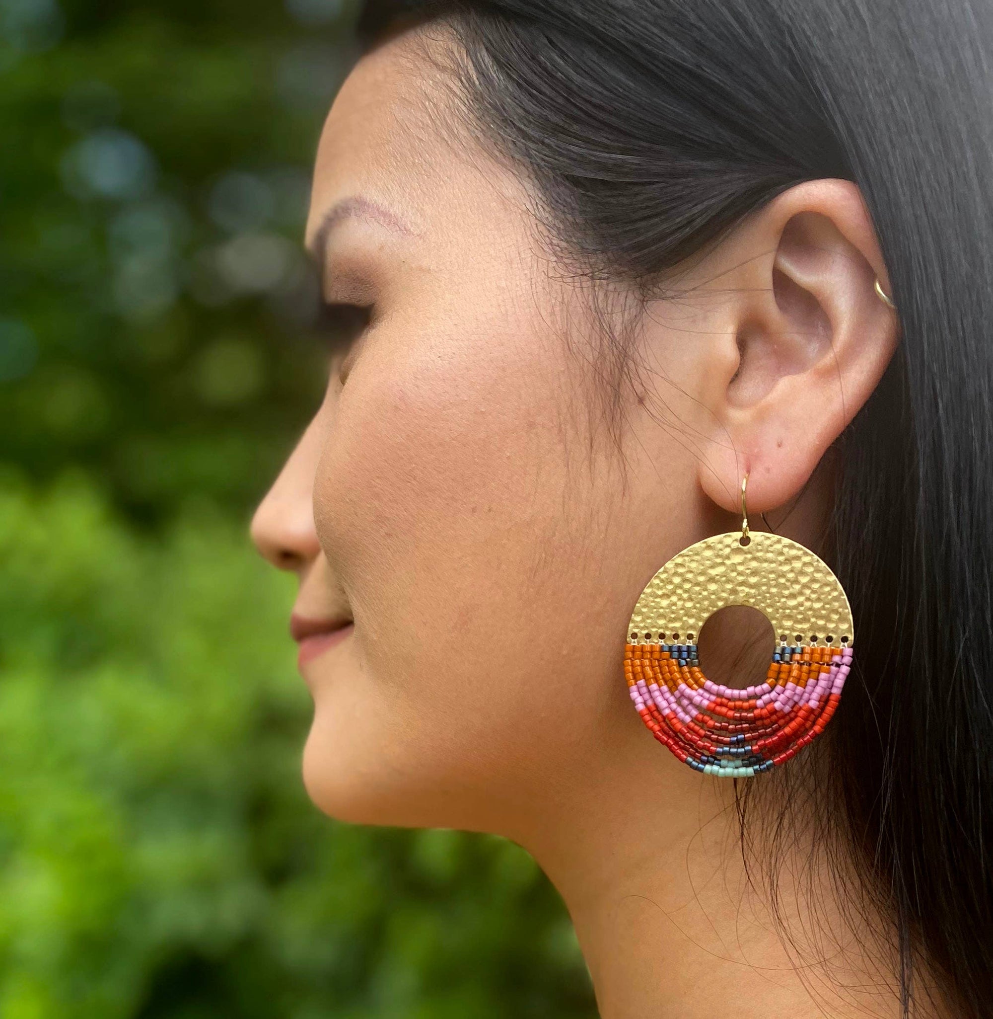 Mayana Designs Co | Beaded Handwoven Organic Circular Fringe Earrings (Lilac)