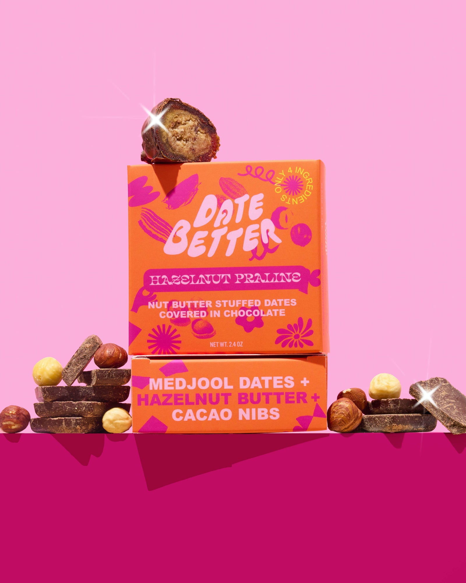 Date Better Snacks - Hazelnut Praline Dark Chocolate Medjool Dates: Standard
