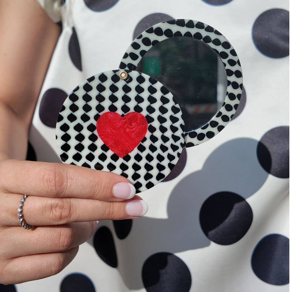 Solar Eclipse - Hand-painted Polka Dot Heart Compact Mirror