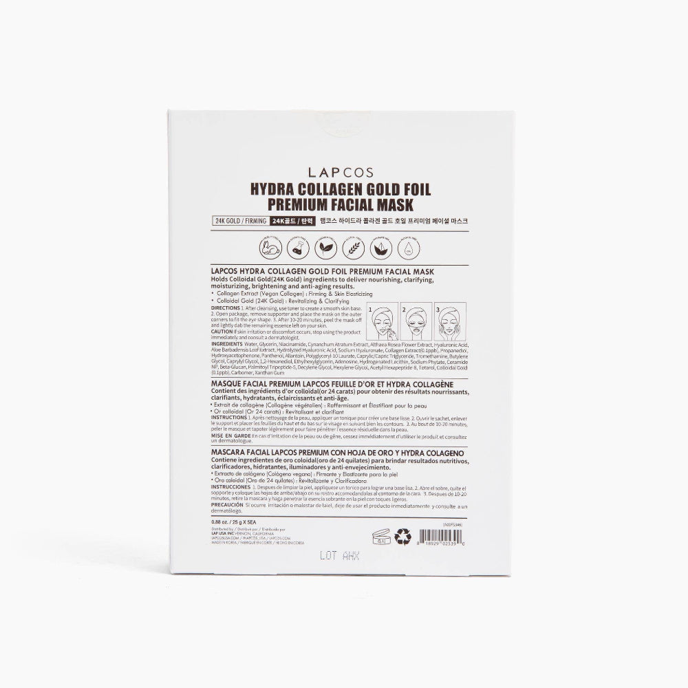 LAPCOS 24k Gold Foil Premium Face Mask 5-PACK