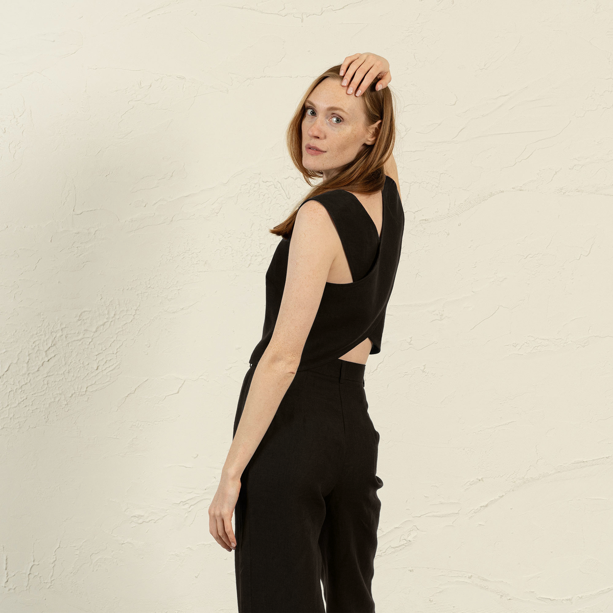 menique Linen Cross Back Crop Top Serena | Summer Shell Tank Top | Pure White