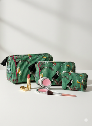 AMRANIS Jungle Block Printed Toiletry Bag (MEDIUM Velvet Bag)
