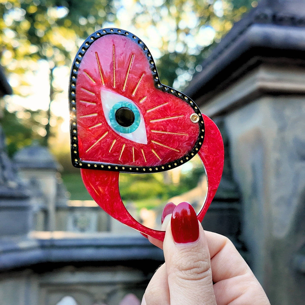Solar Eclipse - Hand-painted Lucky Eye Heart Compact Mirror | Eco-Friendly