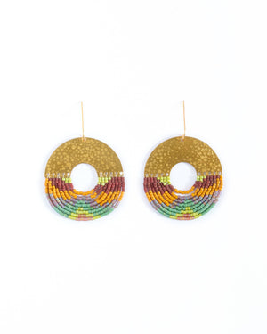 Mayana Designs Co - Beaded Handwoven Organic Circular Fringe Earrings (Green)