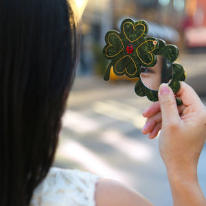 Solar Eclipse Hand-painted Wild Clover Compact Mirror | Eco-Friendly