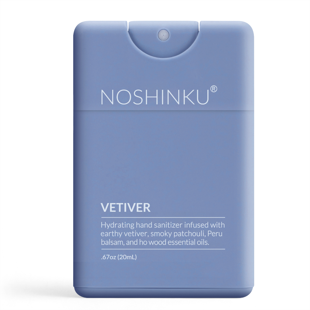 Blue hand sanitizer with Noshinku branding on a white background