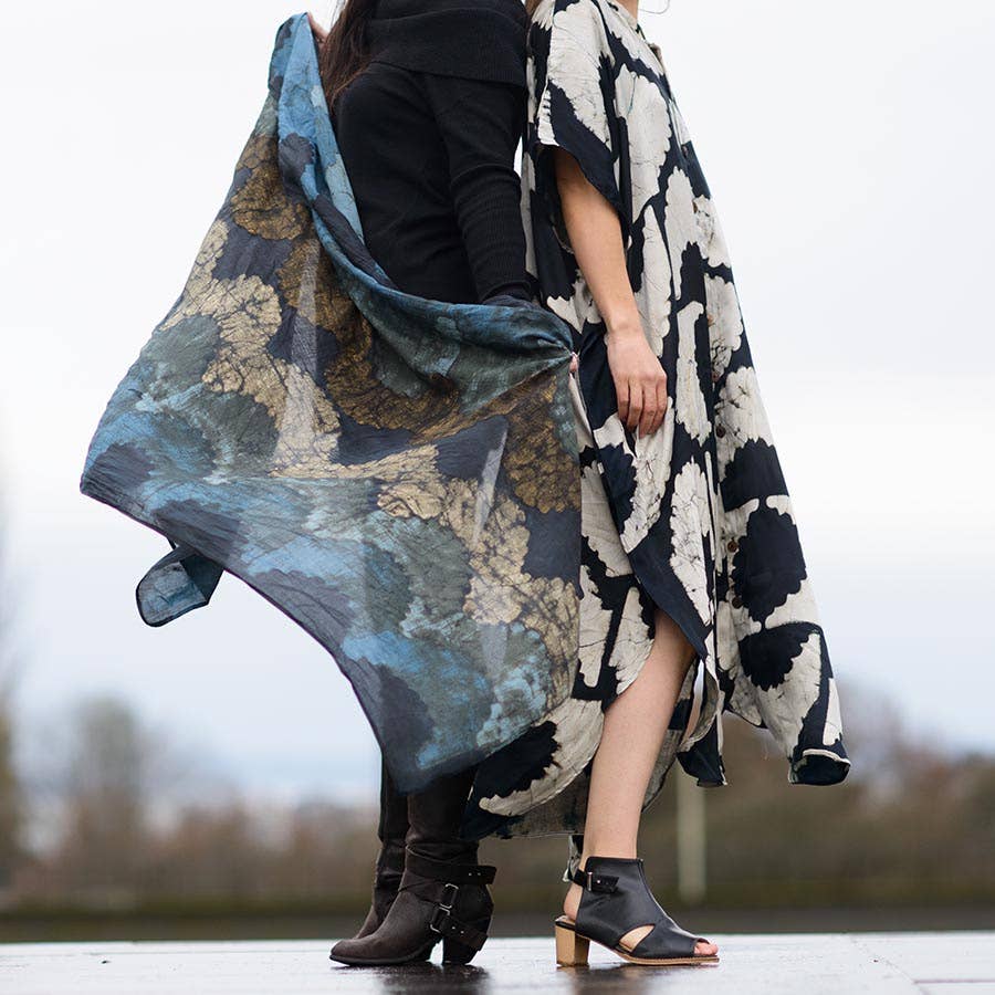 Ichcha Black Silky Block Print Luxurious Soft Long Dress | Sunset