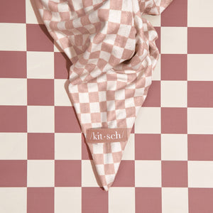 KITSCH Extra Large Quick-Dry Hair Towel Wrap | Terracotta Checker