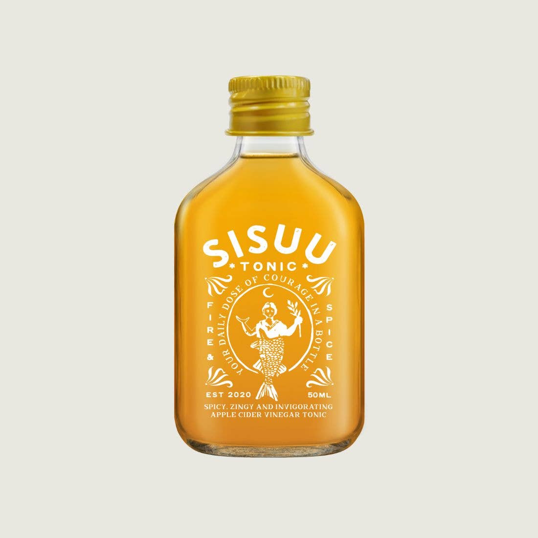 SISUU Tonic bottle with gold cap on a light beige background
