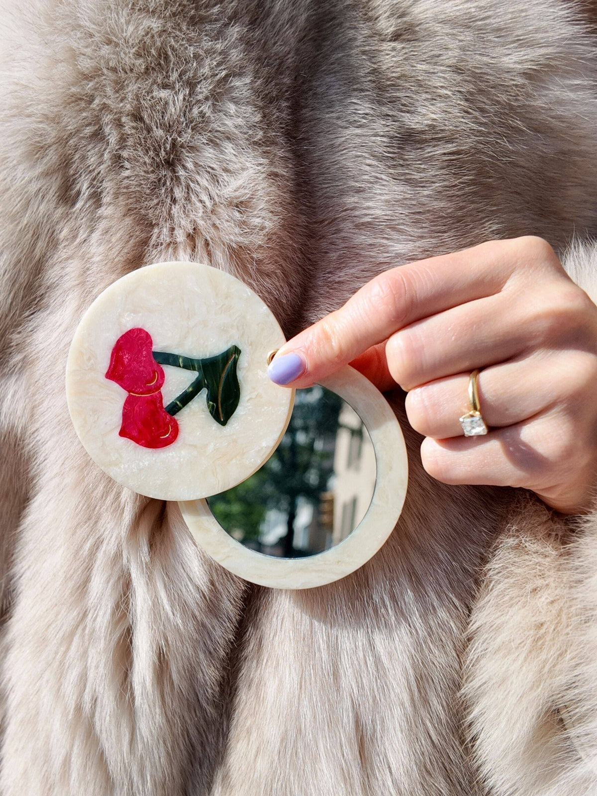 Solar Eclipse - Hand-painted Cherry Hearts Compact Mirror | Eco-Friendly