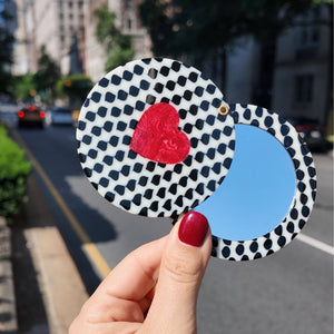 Solar Eclipse - Hand-painted Polka Dot Heart Compact Mirror