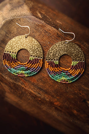 Mayana Designs Co - Beaded Handwoven Organic Circular Fringe Earrings (Green)